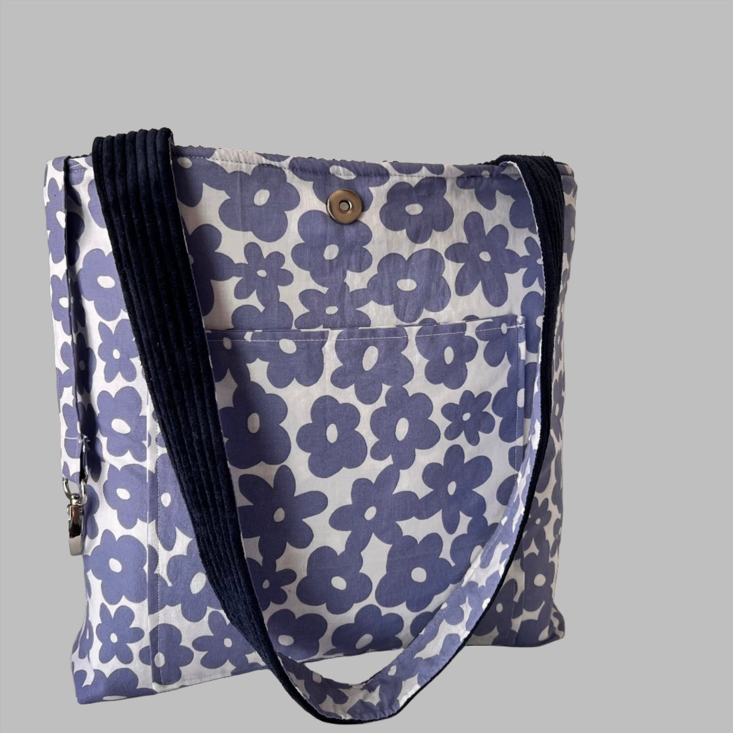GIGI-BAG Corduroy Tote Bag, Reversible, Blue Small Handmade Bag