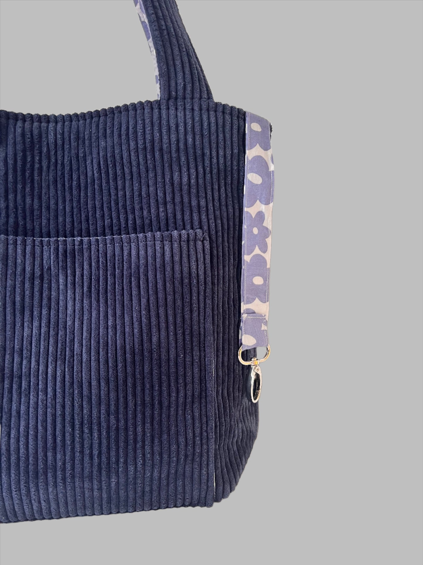 GIGI-BAG Corduroy Tote Bag, Reversible, Blue Small Handmade Bag
