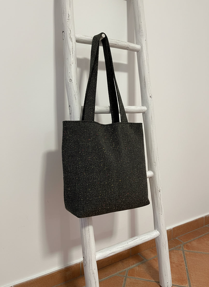 Winter Black Tote Bag set with Makeup Bag, Handmade Bag