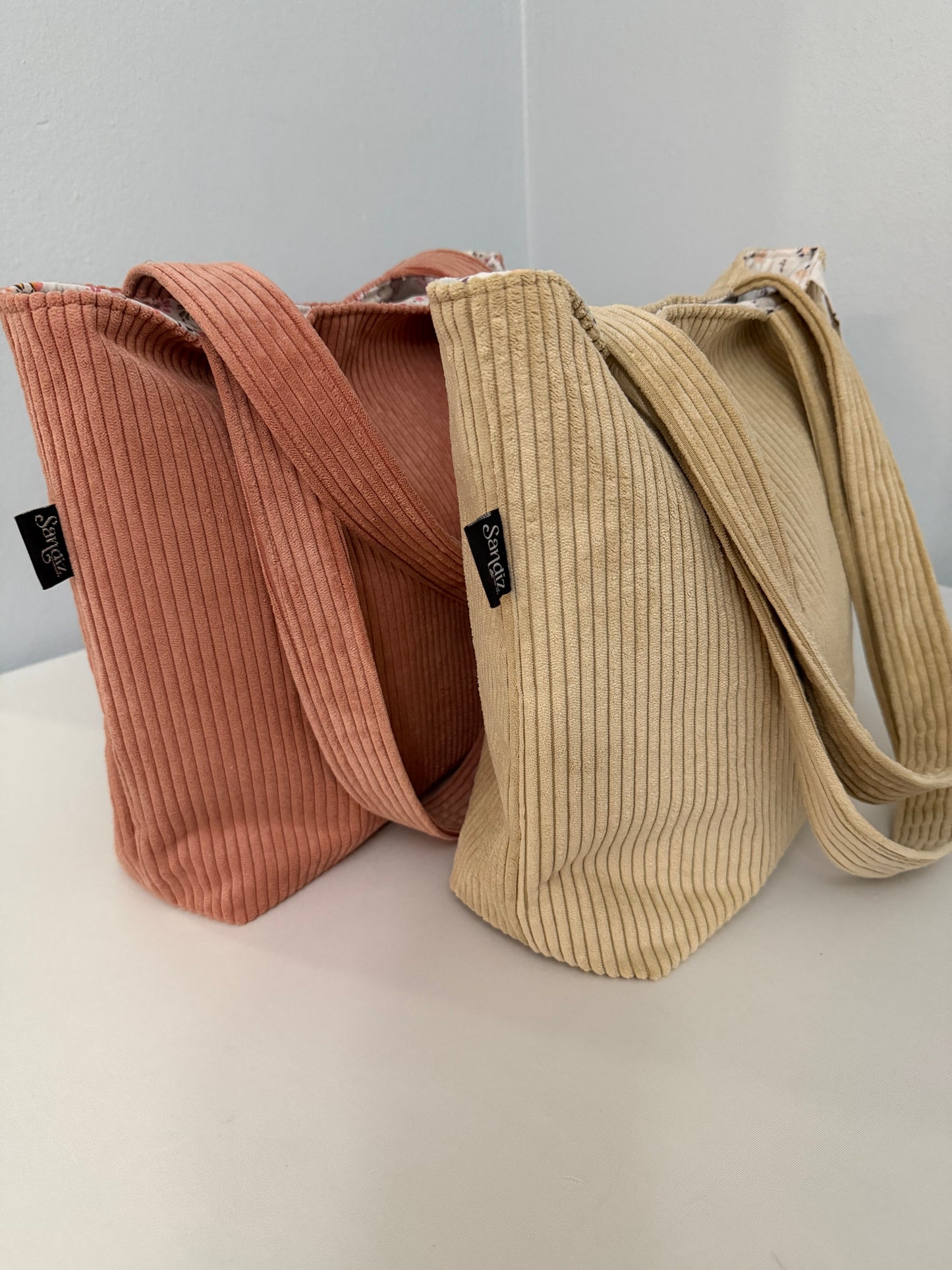 Gianna Tote Bag Set, Corduroy, RoseGold Small Handmade Bag