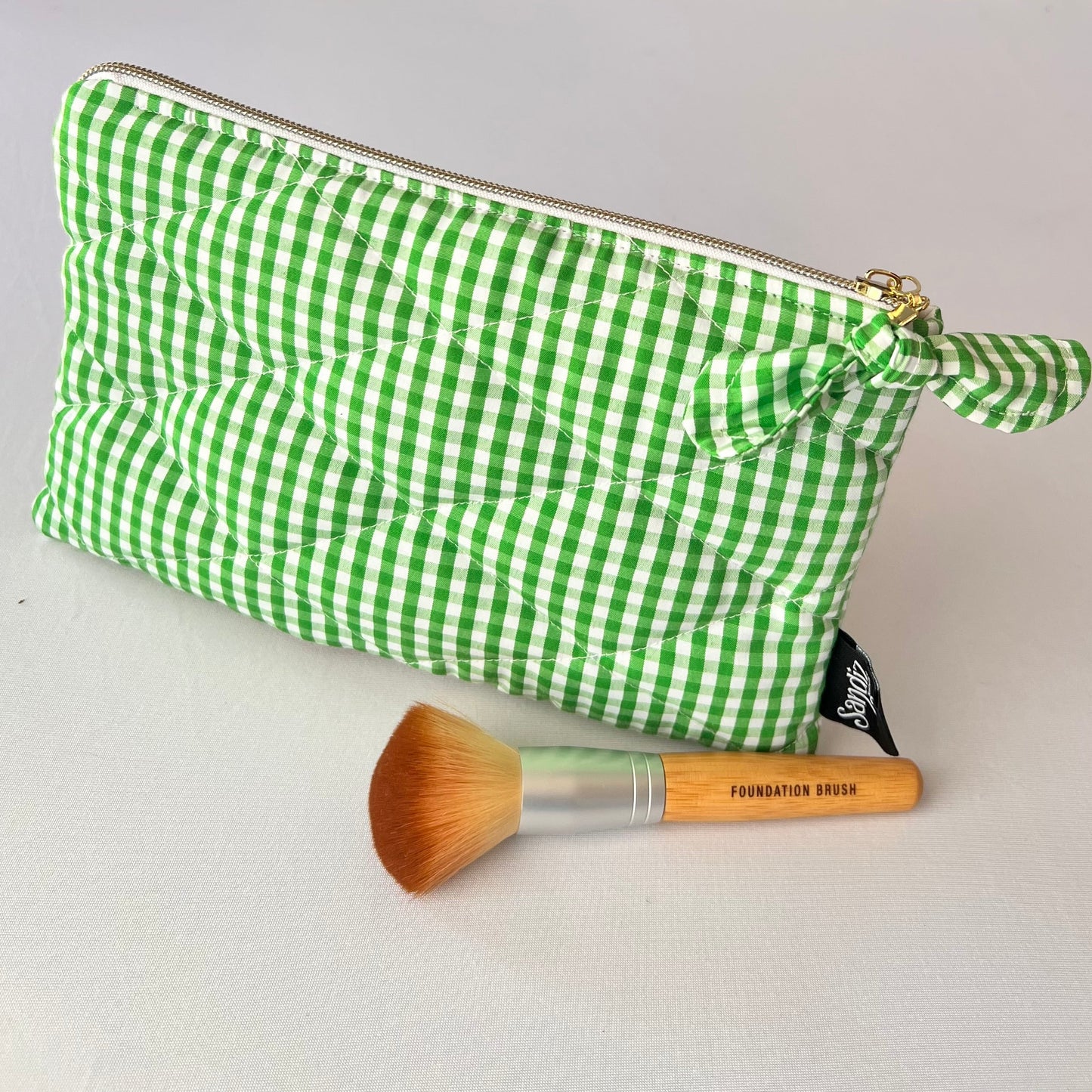 MAKE UP BAG ORGANIZER
handmade bag
green gingham
green gingham makeup bag