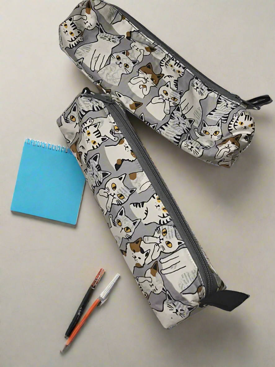 Gray Cat Pencil Case, Makeup brushes Cases, Handmade