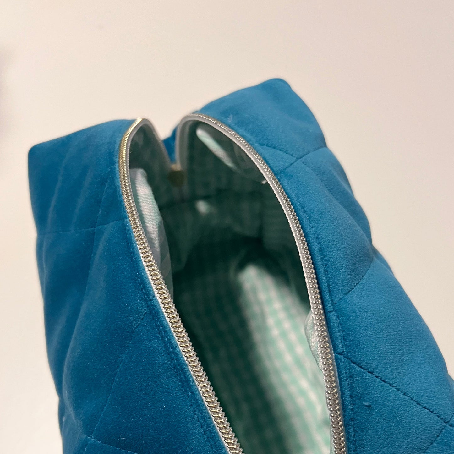 Blue Beach Make Up Bag, Velvet, Large, Handmade