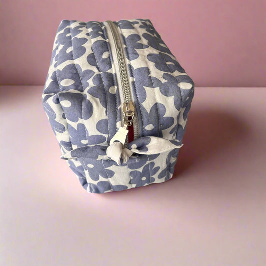 Blue Flowers Makeup Bag, Medium, Handmade