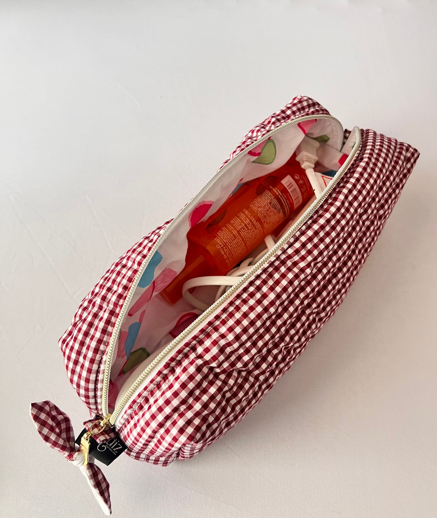 2 PCS Burgundy Sun Travel Makeup Bag Set and Organizer, Quilted, Handmade