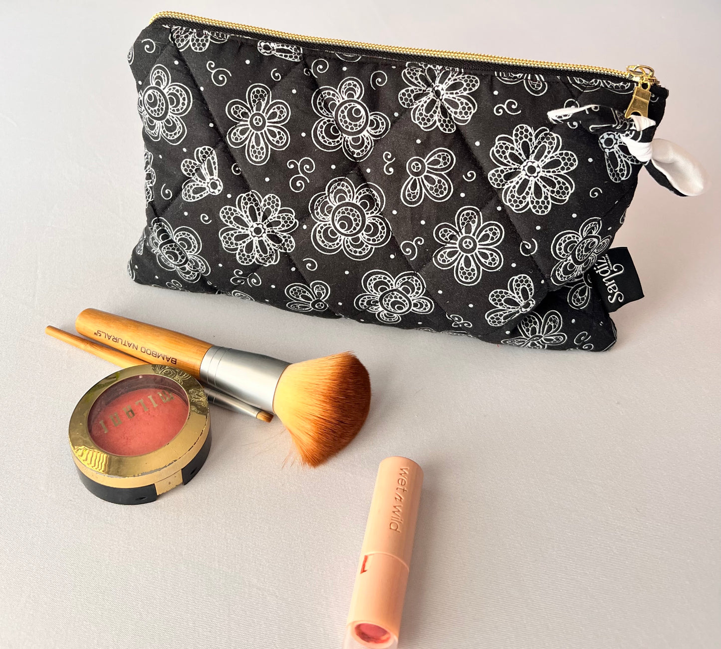 Black Moon Makeup Bag, Cotton, Small, Handmade