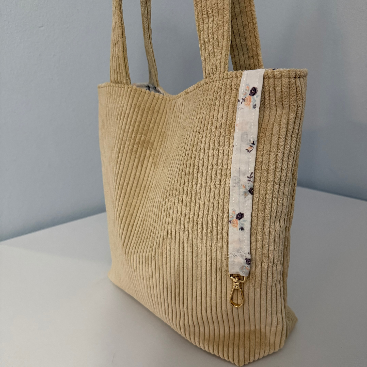 Beige Sun Tote Bag Set, Corduroy, Beige Tone, Small Handmade Bag