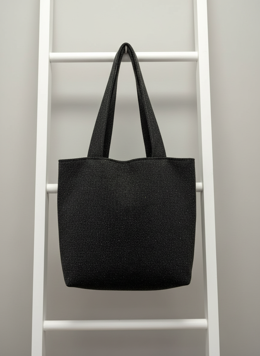 Winter Black Tote Bag set with Makeup Bag, Handmade Bag