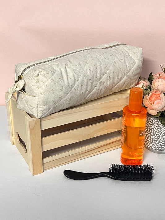 Ivory Leaves  Hair Accessories Bag and Organizer, Quilted, Handmade