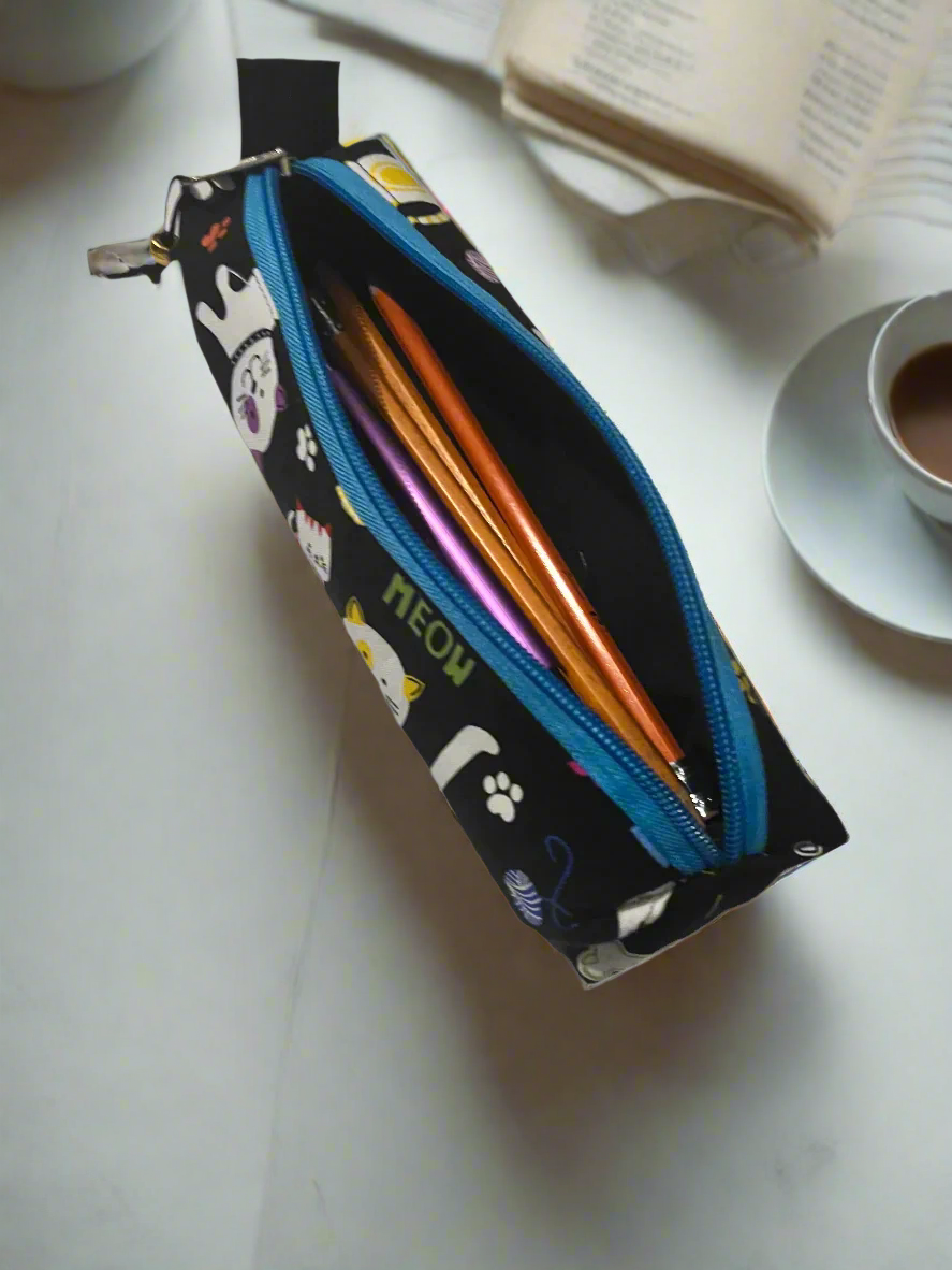 Black Cat Pencil Case Pouch, Makeup brushes Cases, Handmade