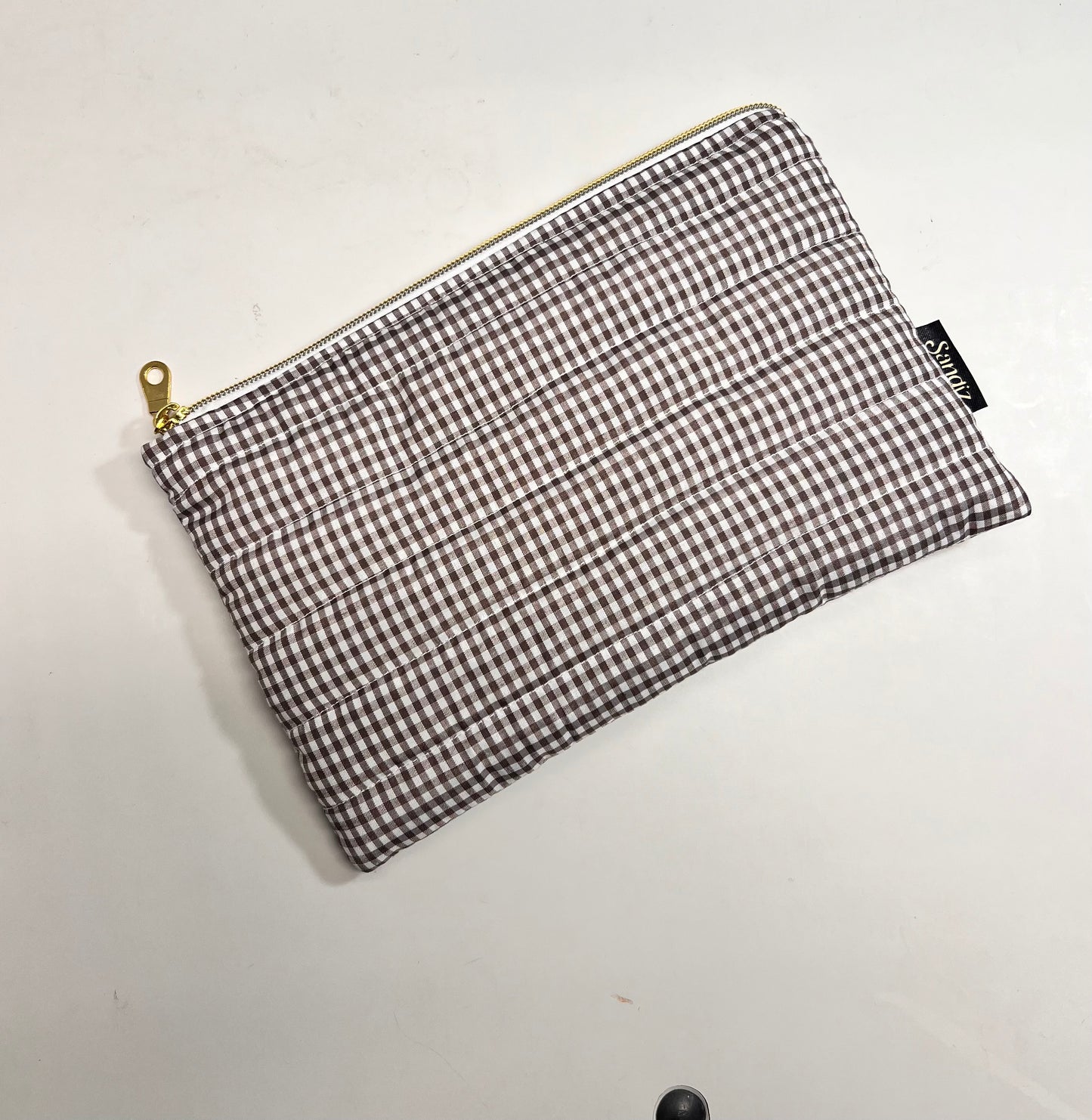 Chic Gingam Makeup Bag, Handmade