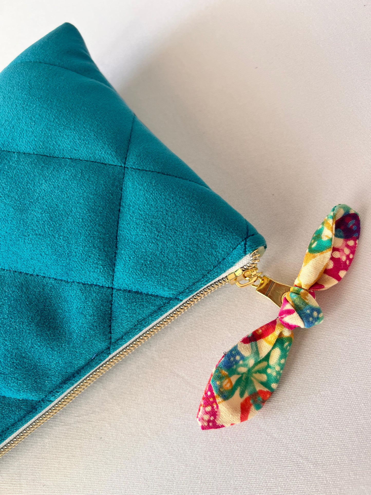 Blue Beach Make Up Bag, Velvet, Handmade 