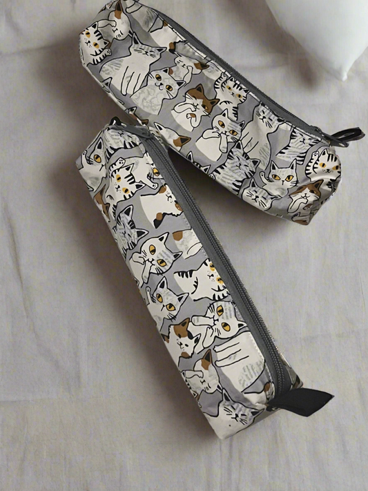 Gray Cat Pencil Case, Makeup brushes Cases, Handmade