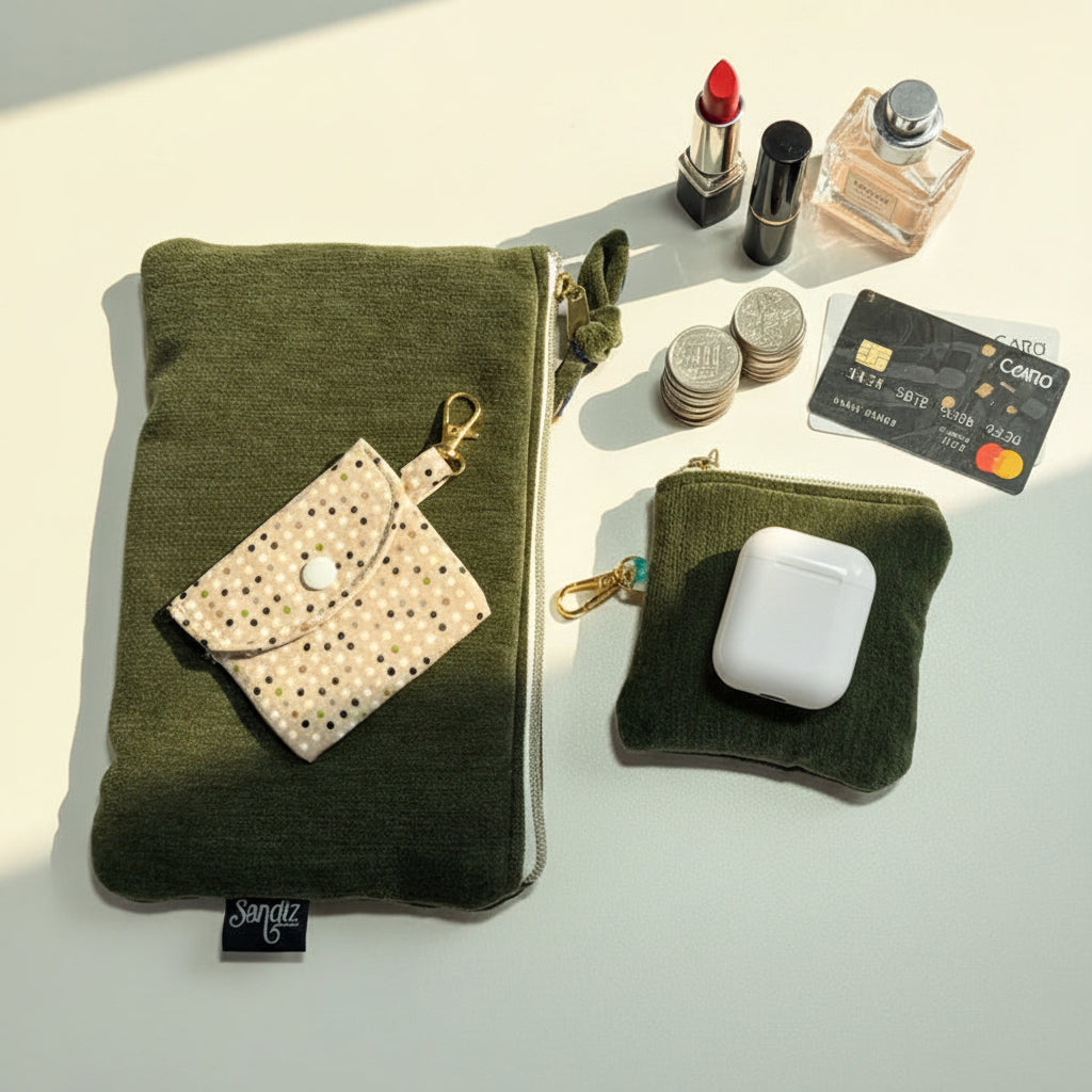 3pcs Essentials Kit,  Handmade Velvet Set, Mom Kit, Green, Handmade