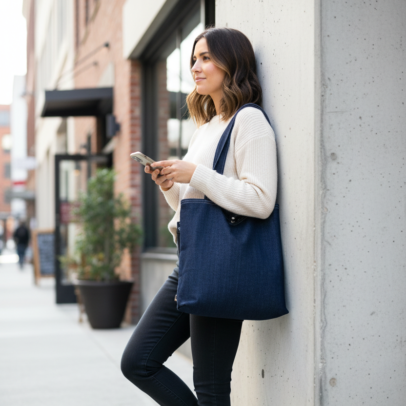 Molly Denim Tote Bag,  Small,  Handmade Bag