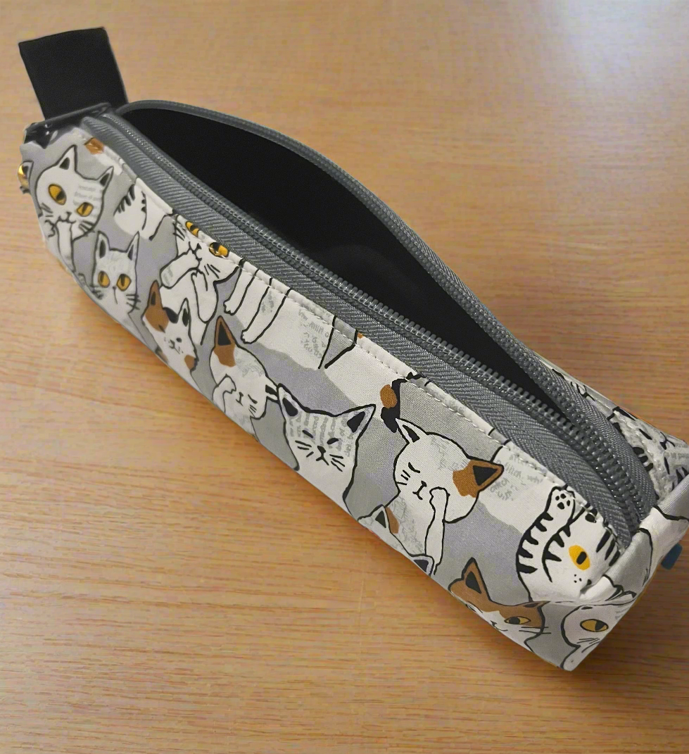 Gray Cat Pencil Case, Makeup brushes Cases, Handmade