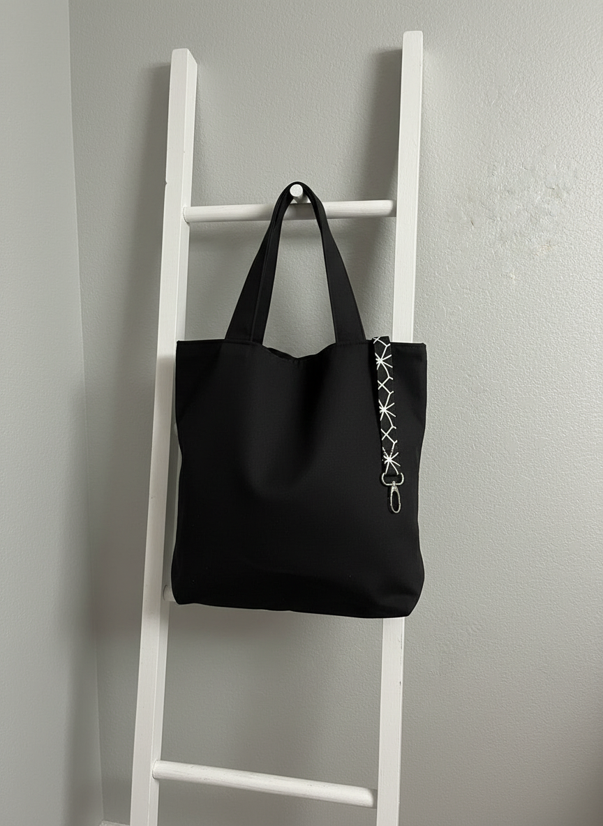 Black Tote Bag Set with Makeup Bag , Sandiz Handmade