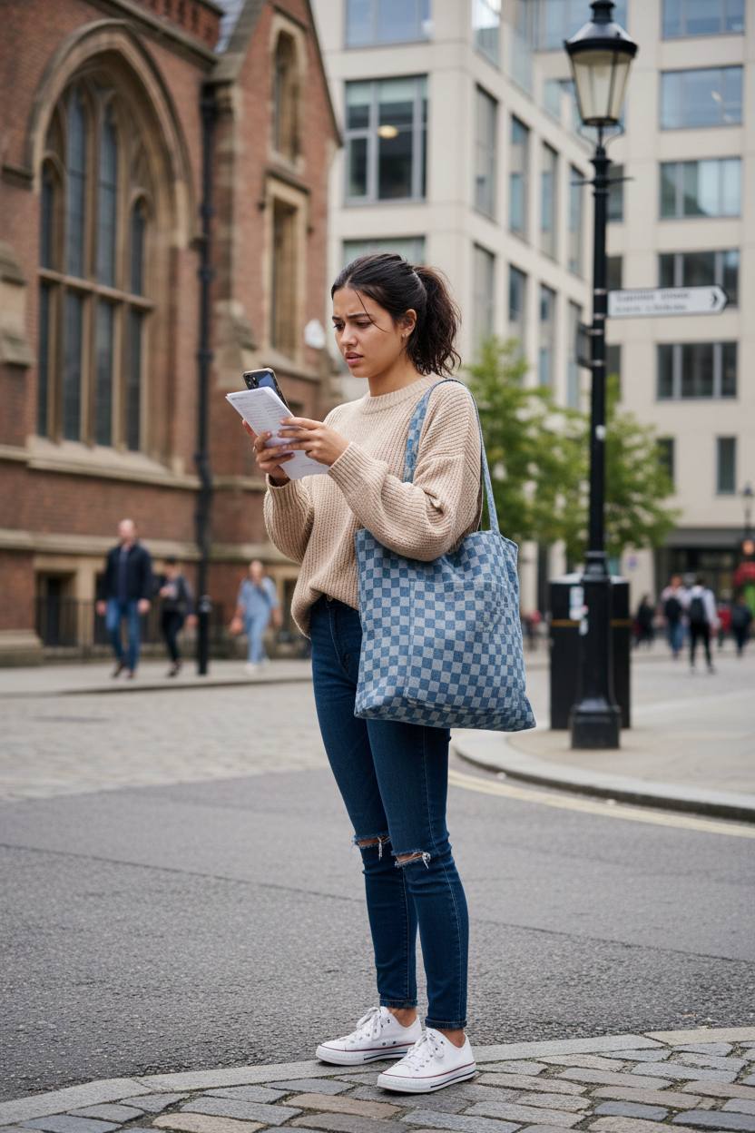 Checkered Tote Bag, Shoulder Bag, Handmade