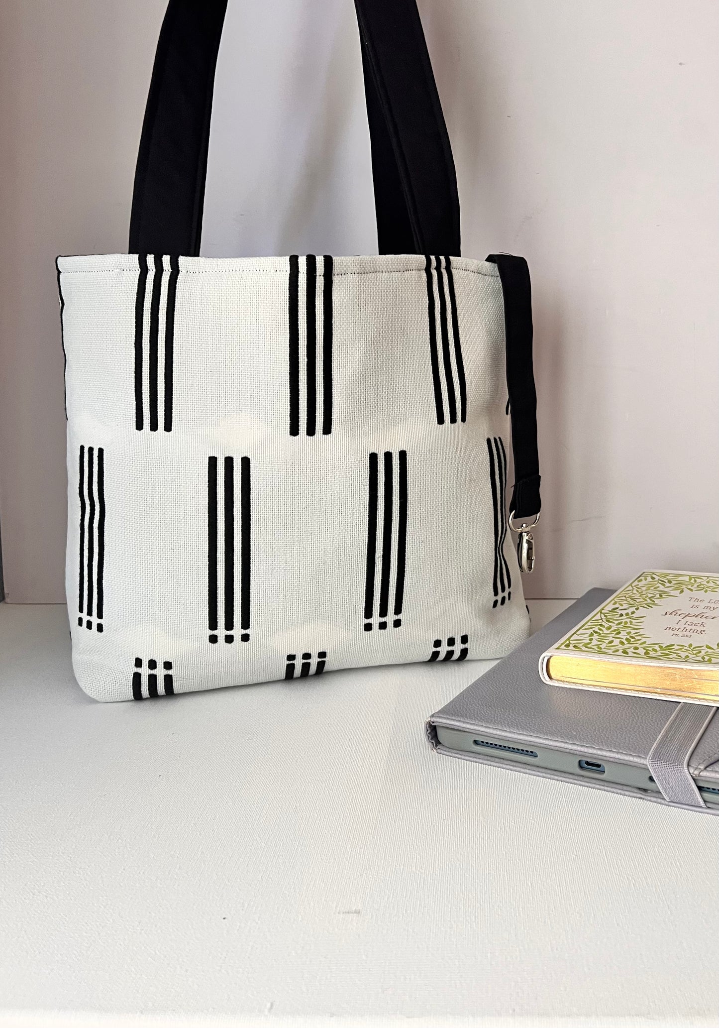 black and white tote bag, Handmade Bag, women fabric bag