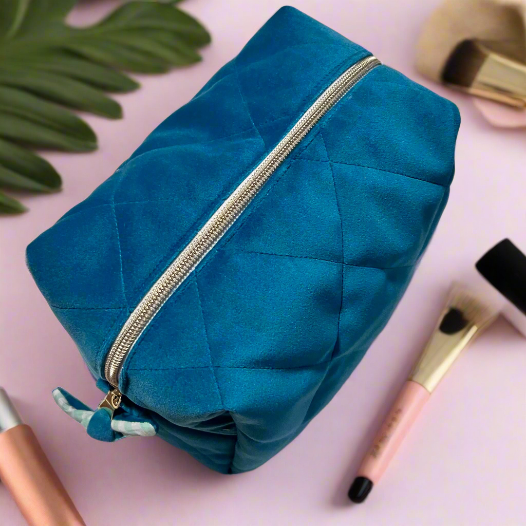 Handmade Makeup Pouch, Blue Velvet,Sandiz Handmade