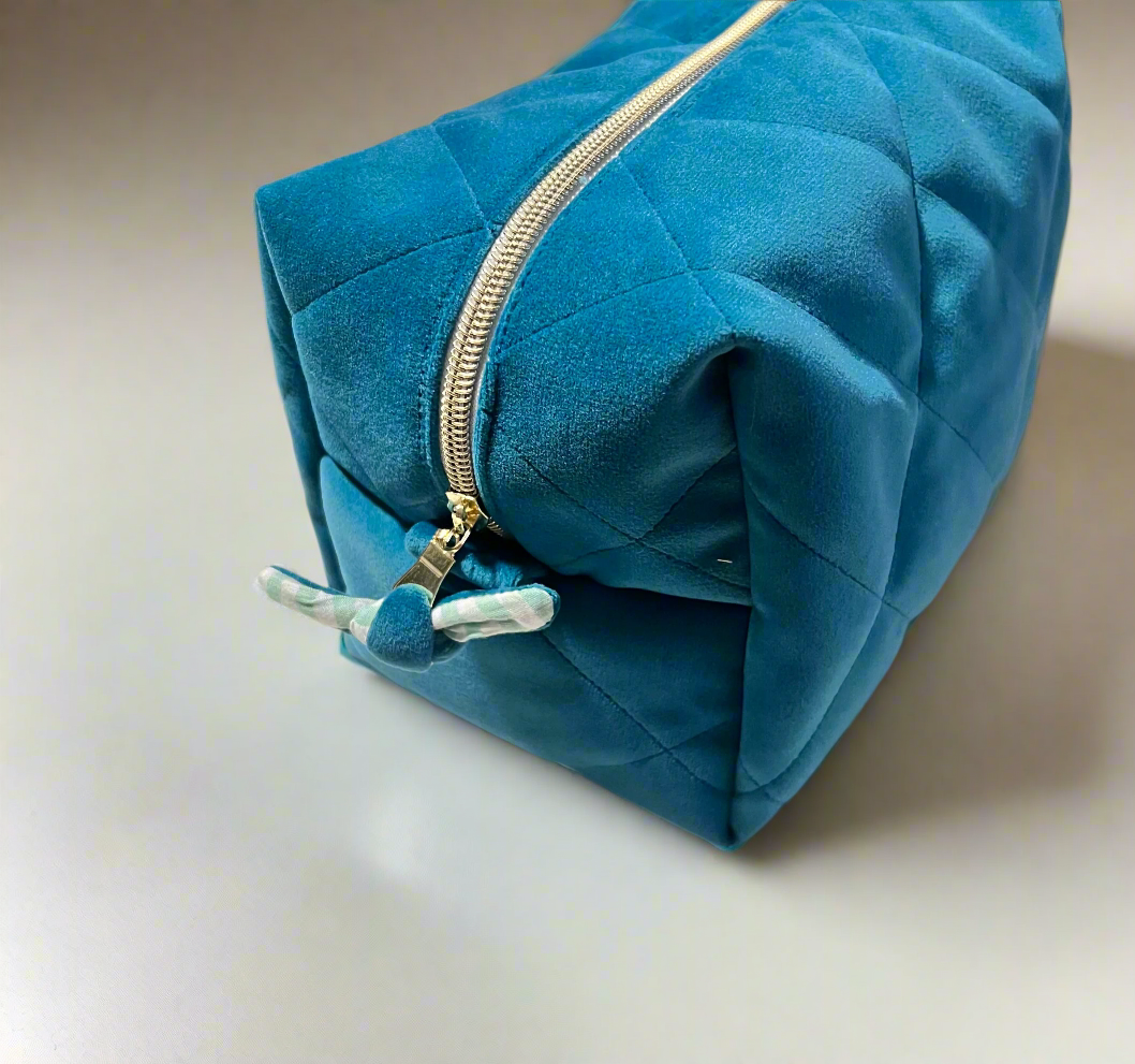 Handmade Makeup Pouch, Blue Velvet, Sandiz Handmade Bags
