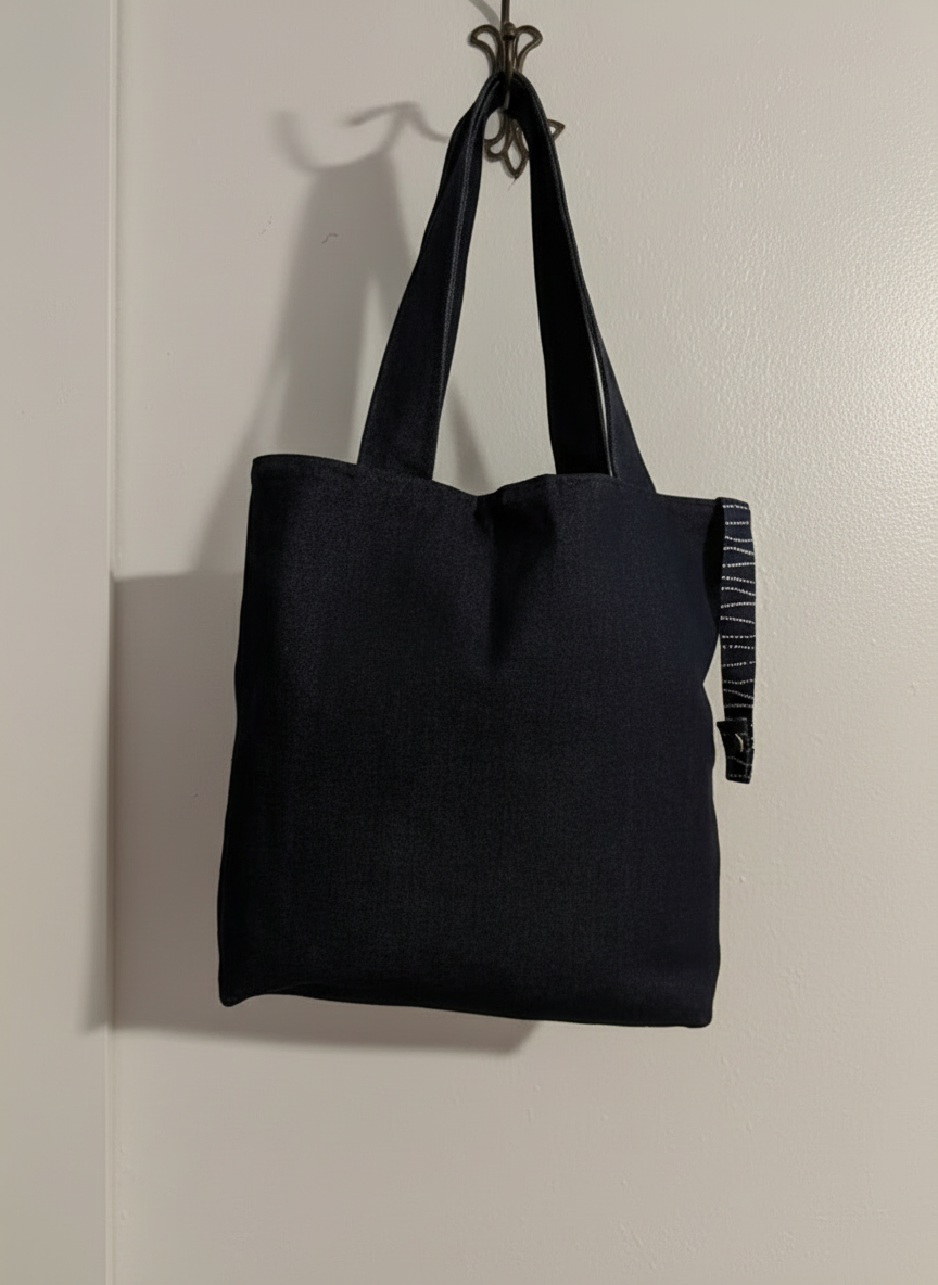 Blue Denim Tote bag Set with Makeup Bag, Handmade Tote Bag