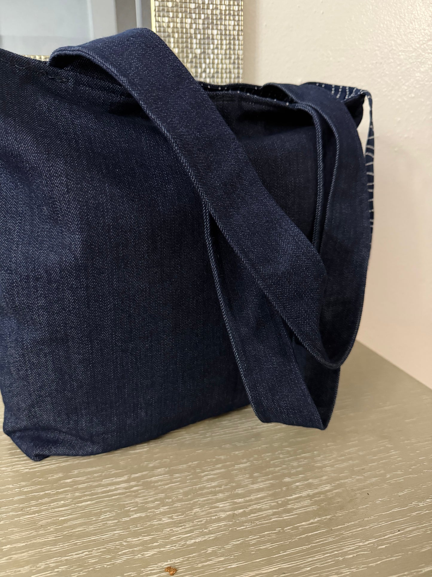 Blue Denim Tote bag Set with Makeup Bag, Handmade Tote Bag
