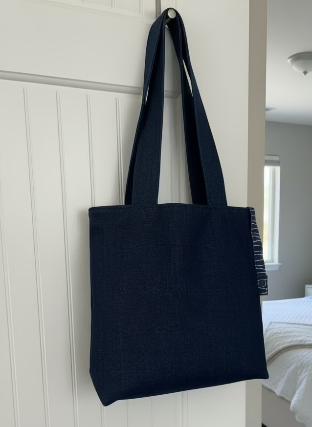 Blue Denim Tote bag Set with Makeup Bag, Handmade Tote Bag