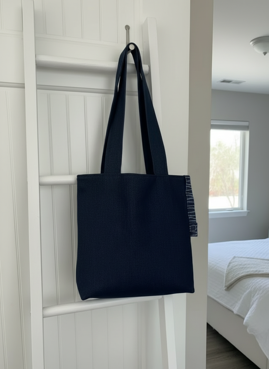 Blue Denim Tote bag Set with Makeup Bag, Handmade Tote Bag