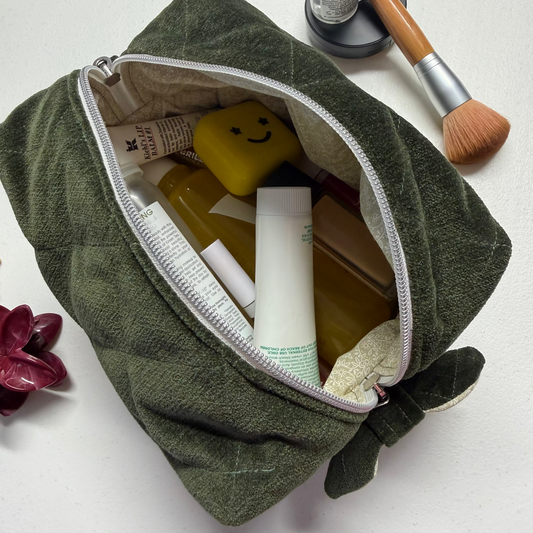 2pcs Green Love Make Up Bag Set, Velvet, Large, Hair Accessory Bag, Green, Handmade