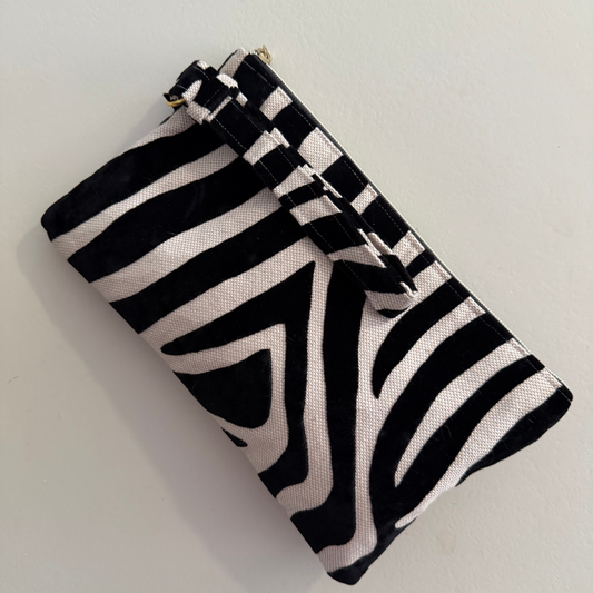 Black Zebra Clutch Bag, Velvet, Handmade