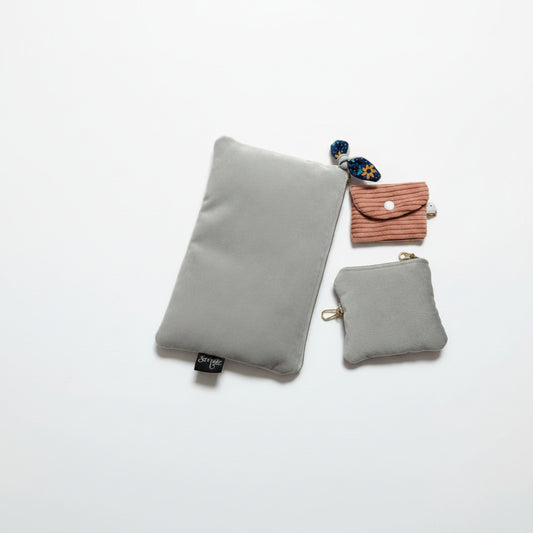 gray 3pcs makeup bag, coin purse and airpods case
