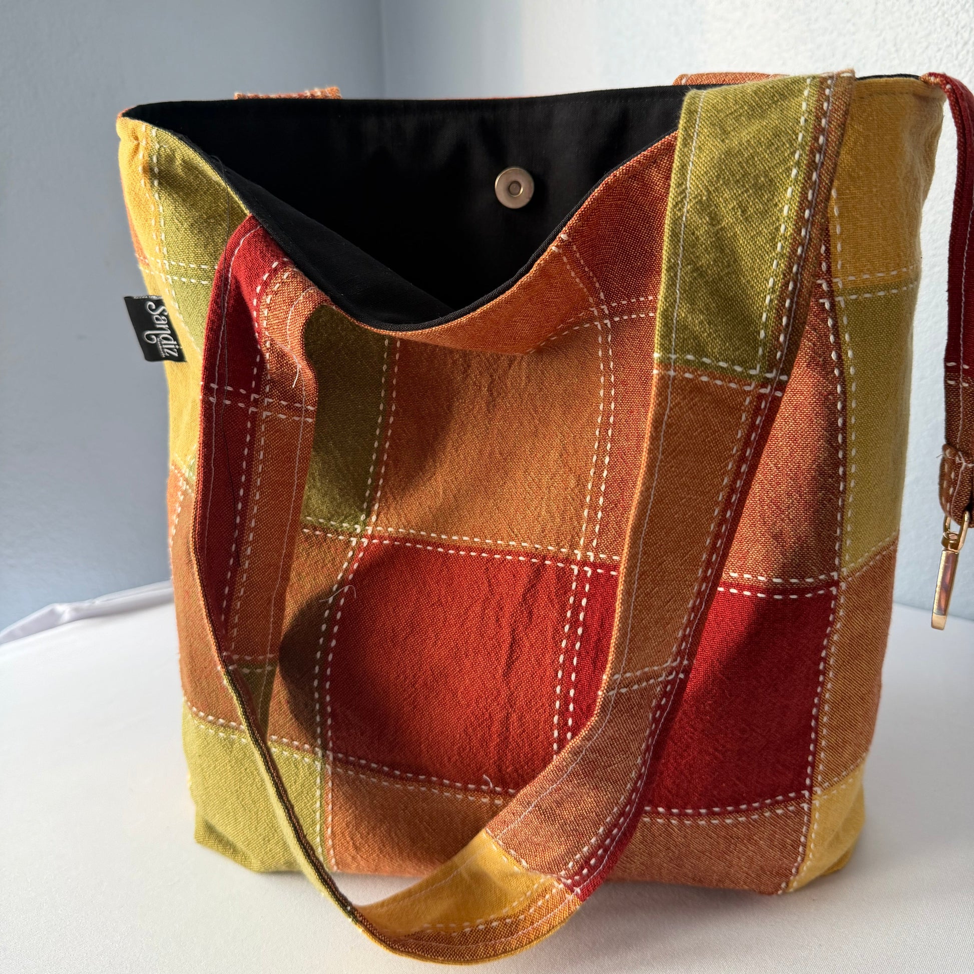 Square Autum Tote Bag,  Upcycling, Handmade Bag, Sandiz Handmade bags